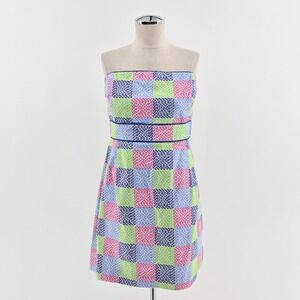Vineyard Vines Strapless Patchwork Dress Size 12 Beach Nautical Southern Cotton